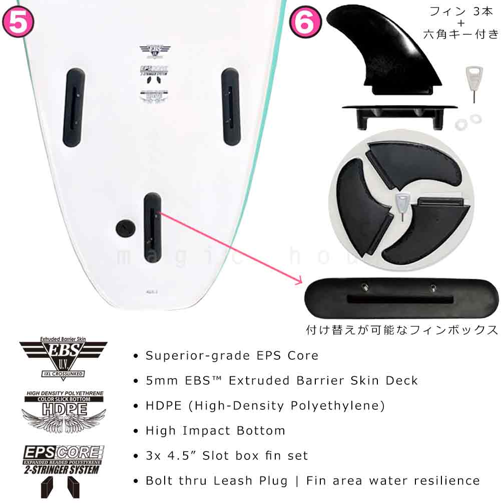 サーフボード ソフトボード セット 3点 6'0" リーシュコード ニットケース フィン ショートボード ファンボード サーフィン 初心者 トライフィン ホワイト 白 BBL-SFSET3-WHT-6 balibarrel(バリバレル) 2