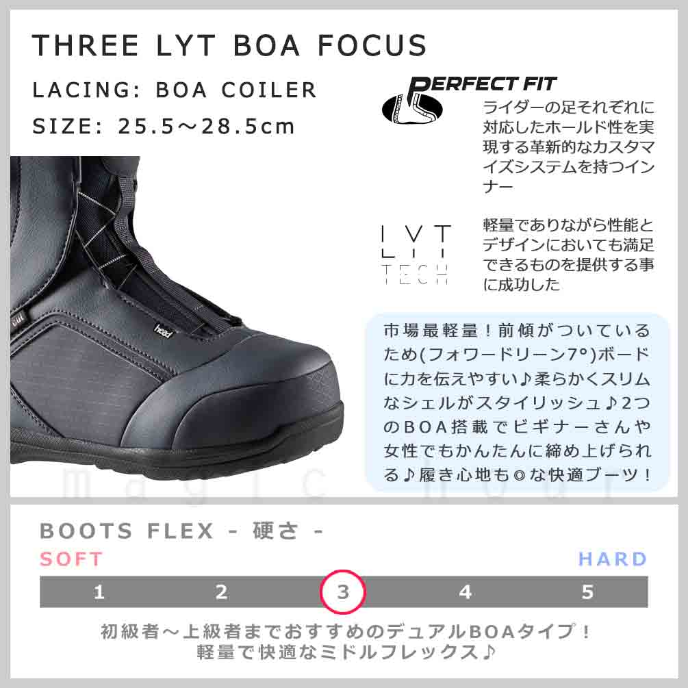 スノーボード ブーツ BOA メンズ HEAD ヘッド THREE LYT BOA FOCUS ダイヤル デュアルボア ダイアル式 23-24 2024モデル 25.5 - 28.5cm 黒 ブラック お洒落 BP-HDBOT-24THREE-BLACK-255 HEAD(ヘッド) 1