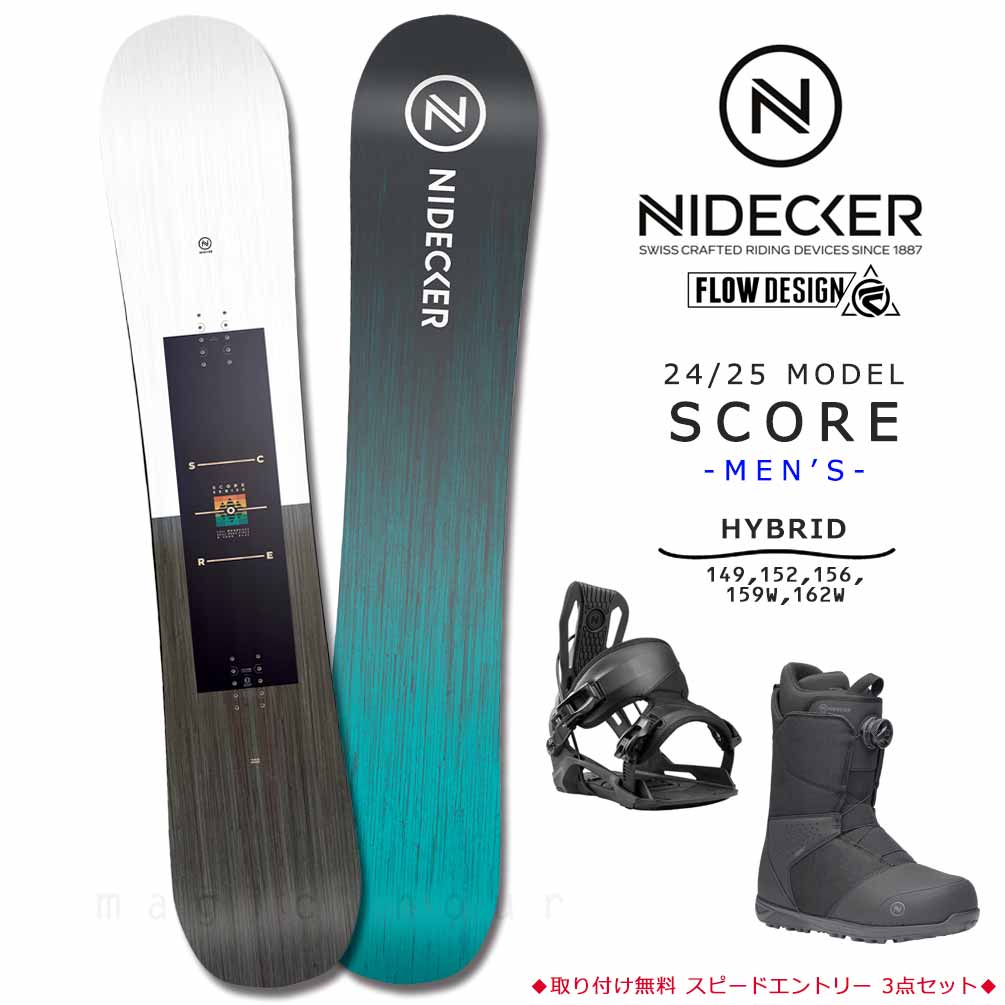 スノーボード 板 メンズ ボード 3点 セット FLOW ビンディング ブーツ NIDECKER ナイデッカー SCORE 2025モデル スノボー 初心者 ハイブリッドキャンバー 白 BP-NDSB-24SCOR-3ST-149-25 NIDECKER(ナイデッカー) 0