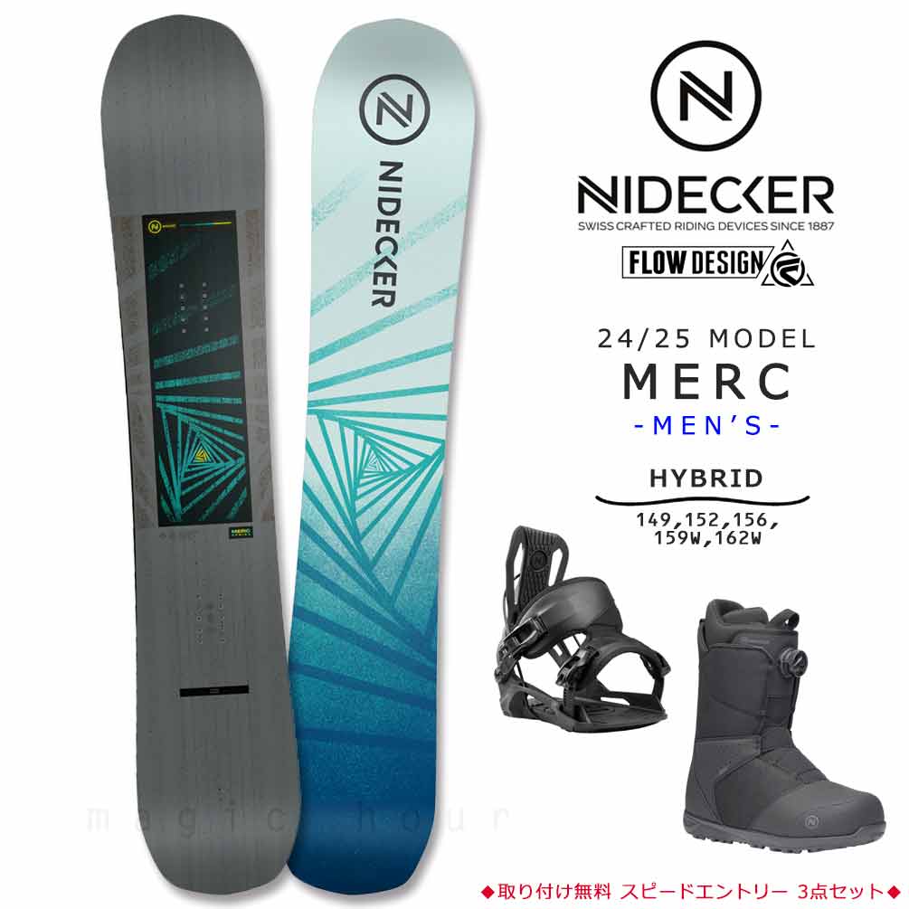 スノーボード 板 メンズ ボード 3点 セット FLOW ビンディング ブーツ NIDECKER ナイデッカー MERC 2025モデル スノボー 初心者 ハイブリッドキャンバー グレー BP-NDSB-25MERC-3ST-149-25 NIDECKER(ナイデッカー) 0