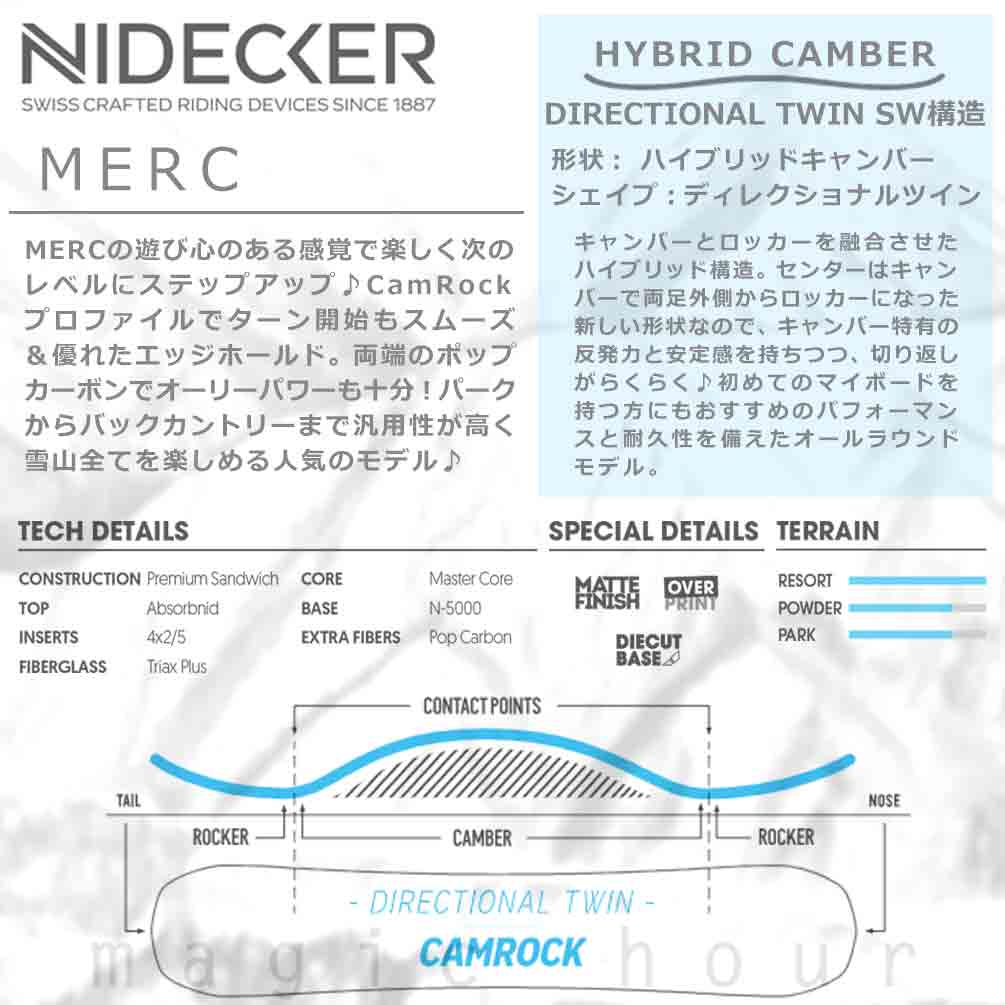 スノーボード 板 メンズ 単品 NIDECKER ナイデッカー MERC 2025 スノボー 初心者 ハイブリッド キャンバー ボード お洒落 ブランド ブラック ブルー 黒 青 BP-NDSB-25MERC-149 NIDECKER(ナイデッカー) 1