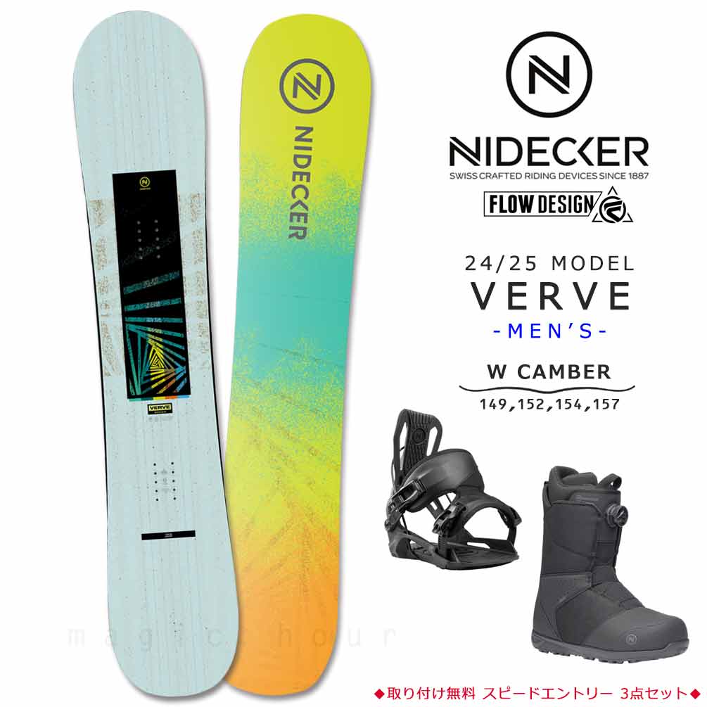 スノーボード 板 メンズ ボード 3点 セット FLOW ビンディング ブーツ NIDECKER ナイデッカー VERVE 2025モデル スノボー 初心者 ダブルキャンバー ボード 青 BP-NDSB-25VERV-3ST-149-25 NIDECKER(ナイデッカー) 0