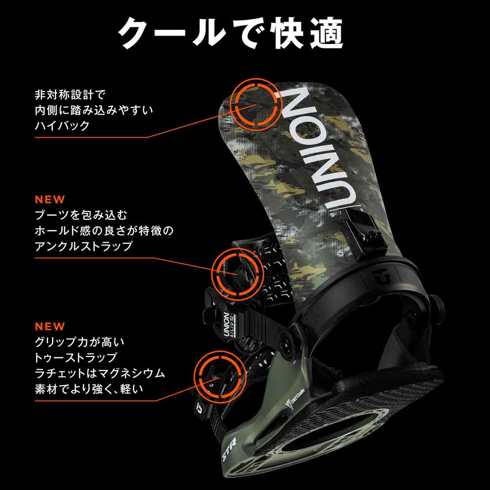 スノーボード ビンディング スノボー バインディング メンズ UNION ユニオン STR ボード 25-26 グラトリ ブラック ホワイト カモ柄 板と同時購入で取付無料 BP-UNBIN-26STR-BLACK-L UNION(ユニオン) 4