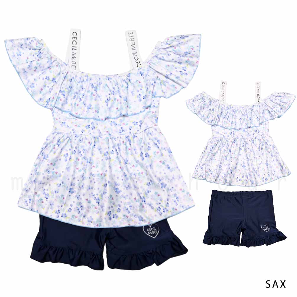 ガールズ 水着 女の子 タンキニ セパレート スイムウェア 2点 セット セシルマクビー 肩見せ 子供 ジュニア ブランド お洒落 140 150 160 cm 白 花 黒 デニム CM-25GIRLSW-375456-BLACK-140 CECIL McBEE(セシルマクビー) 5