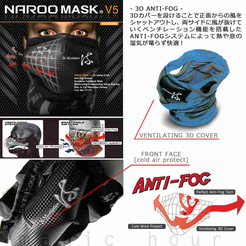 フェイスマスク メンズ レディース UVカット ネックウォーマー NAROO MASK ナルーマスク 3D ANTI-FOG スポーツ スノボ バイク 登山 NAR-V5 NAR-V5-BLK NAROO MASK(ナルーマスク) 1