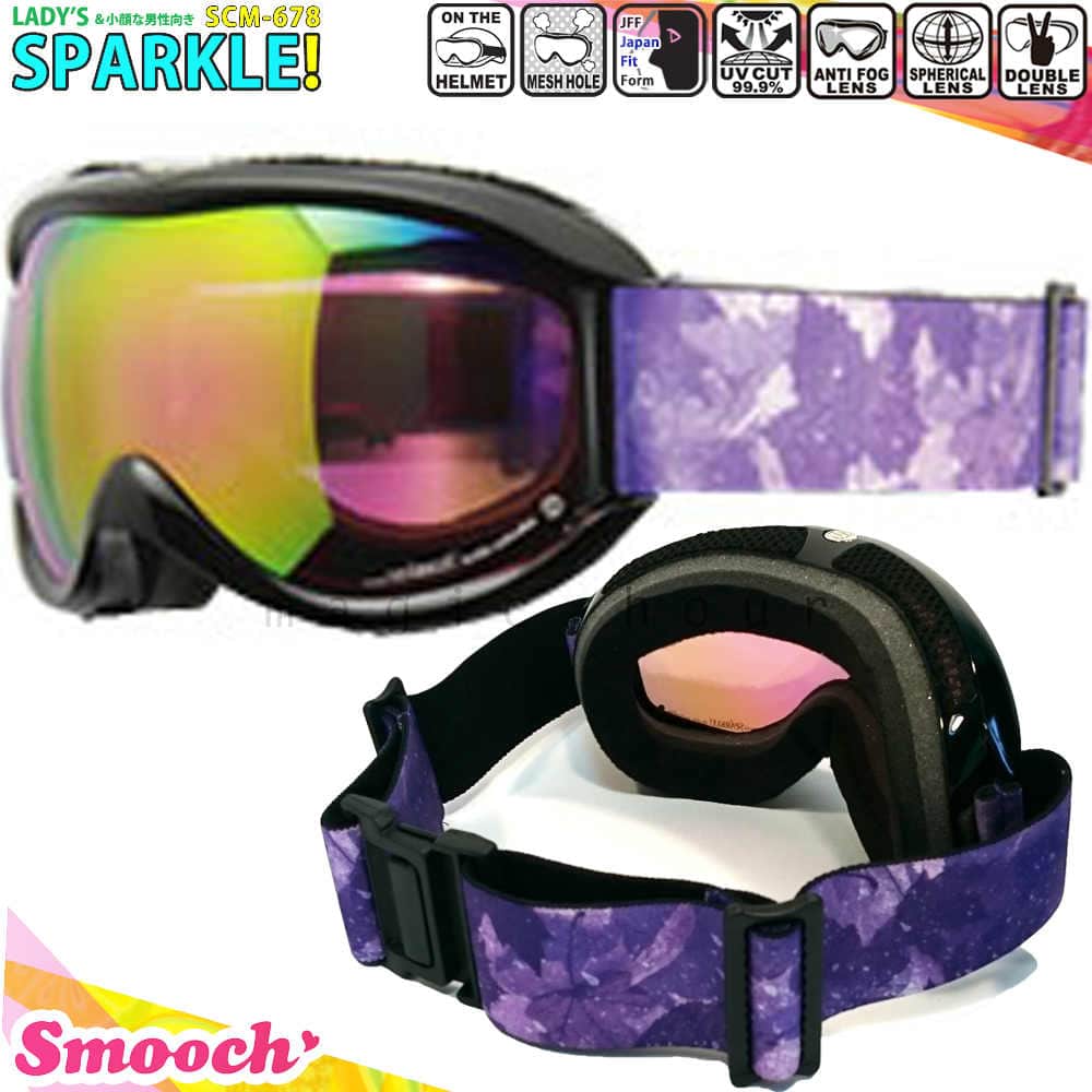 スノーボード スキー ゴーグル レディース スノーゴーグル Smooch(スムーチ) SPARKLE! ミラー加工 くもり止め ダブルレンズ 球面レンズ メンズ ユニセックス 黒 SCM-678-1-BK-PKPK Smooch(スムーチ) 0