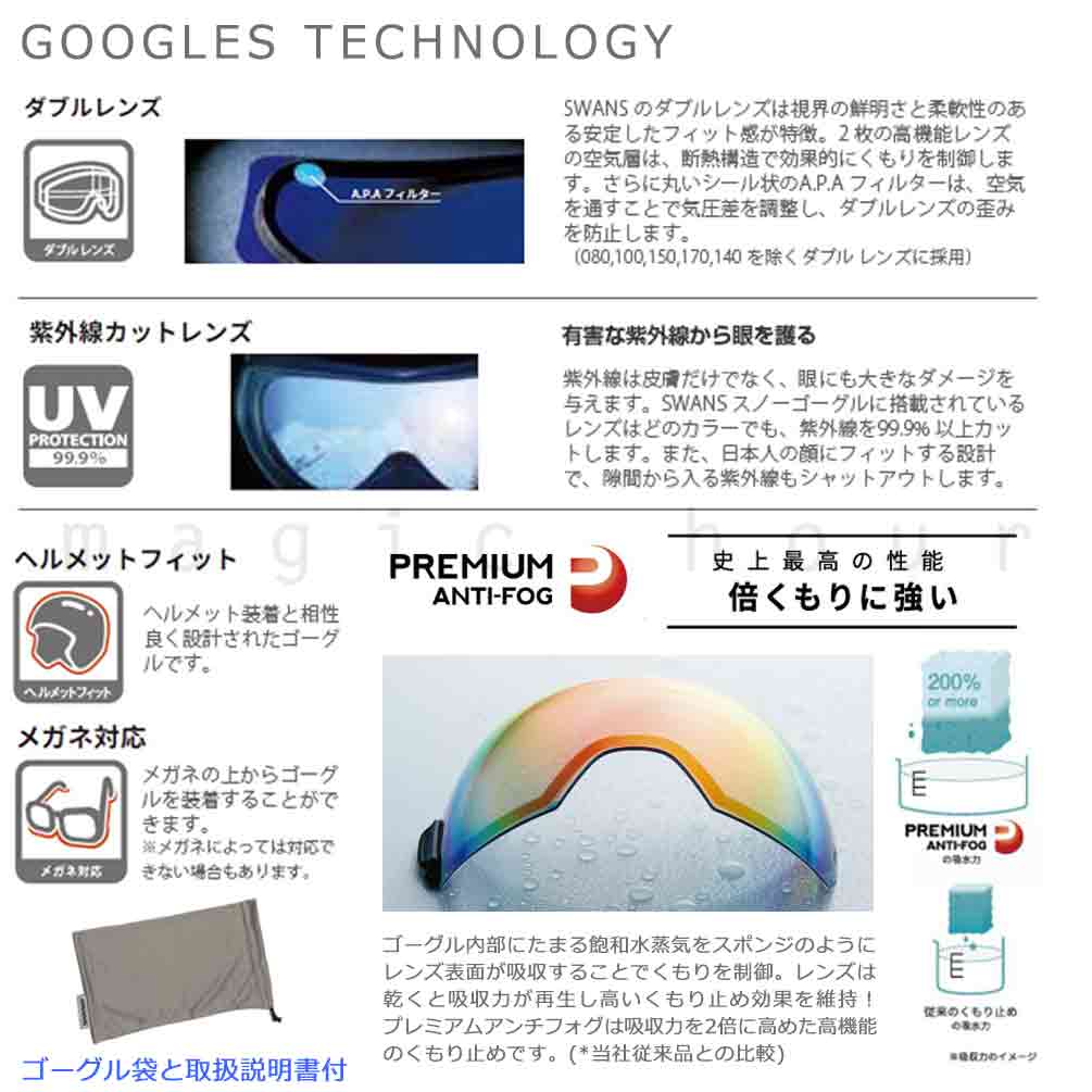 スキーゴーグル メンズ レディース スノー ゴーグル 眼鏡対応 調光 くもり止め ダブルレンズ UVカット 撥水 レンズ SWANS スワンズ RACAN スノボー ヘルメット SWANS-RA-MDH-CU-LG-CRW SWANS(スワンズ) 2