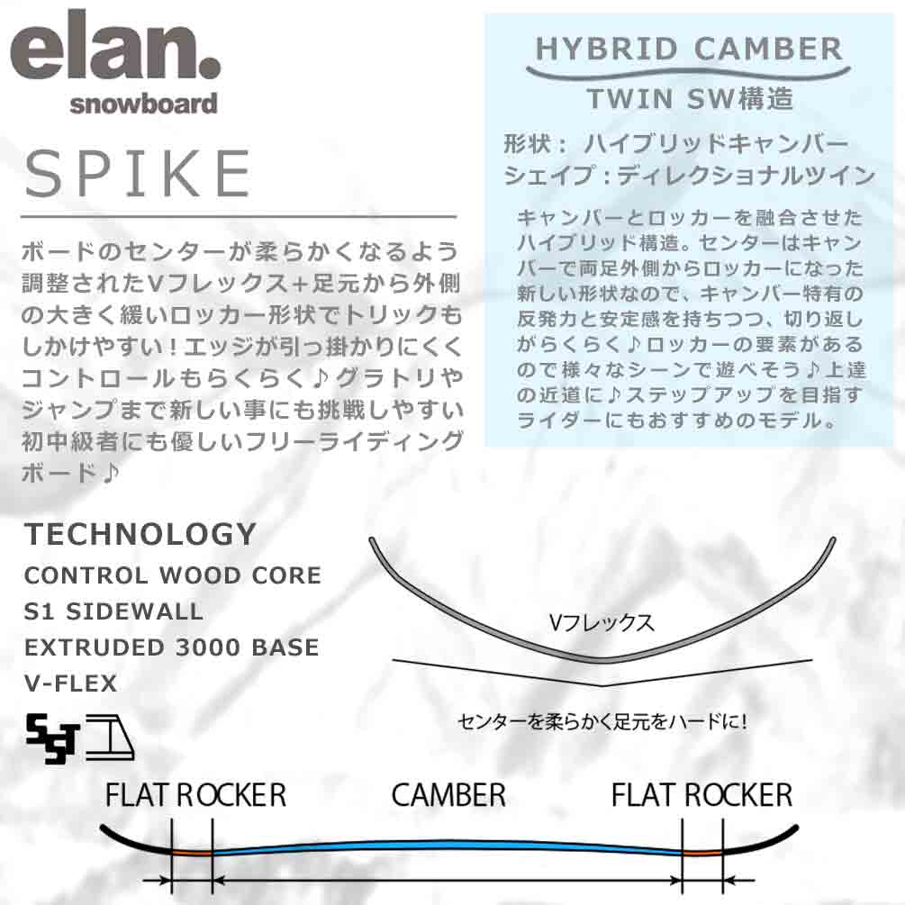 スノーボード 板 メンズ 2点 セットハイブリッド キャンバー ボード ELAN SPIKE エラン スパイク 2025モデル グラトリ 初心者 お洒落 ブランド 黒 ブラック TR-ELSB-25SPBK-ST2-146 elan(エラン) 3