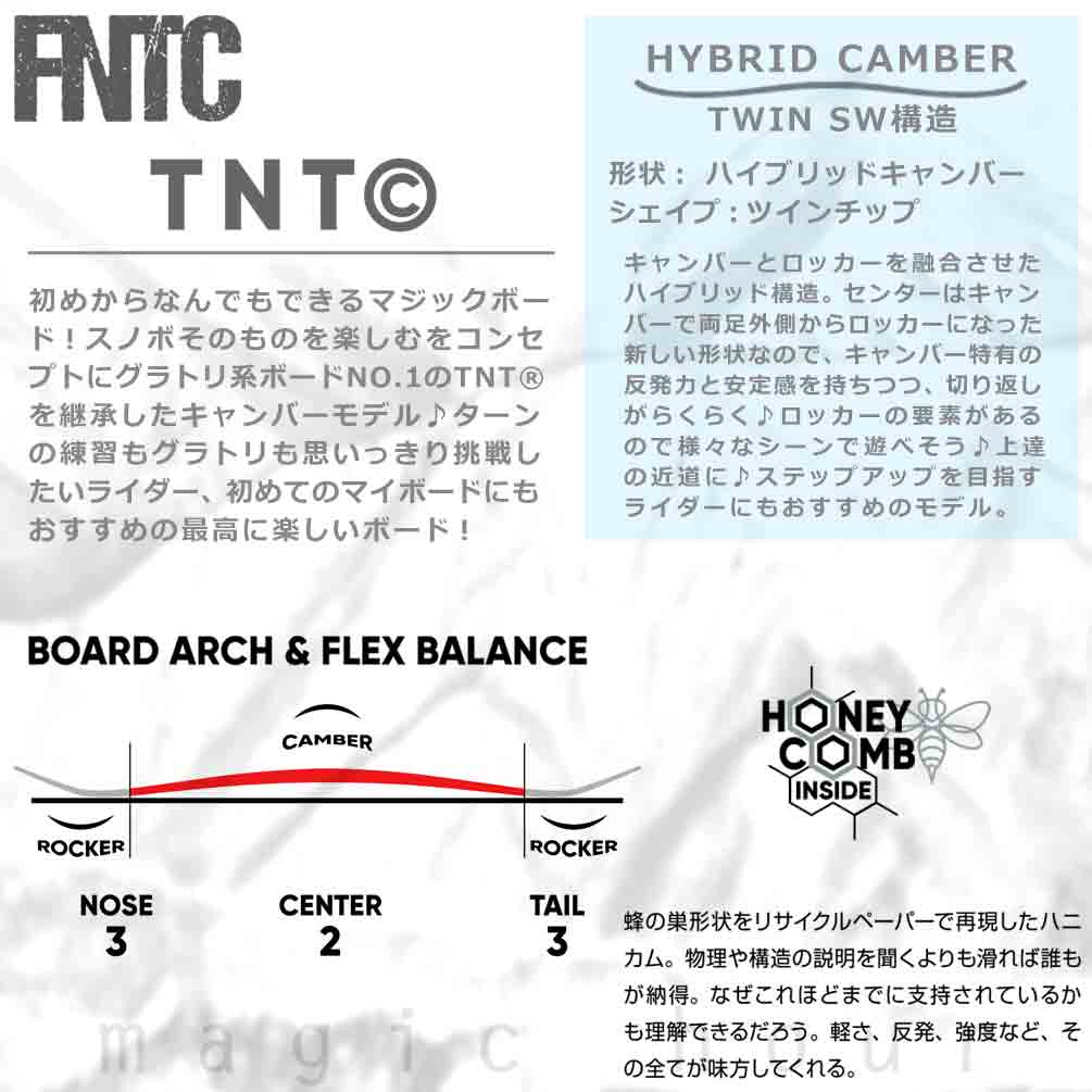 スノーボード 板 メンズ レディース 単品 FNTC エフエヌティーシー TNT C 2024 スノボー 初心者 ハイブリッド キャンバー ボード Wロッカー ブランド 黒 白 TR-FNTSB-24TNTC-BK-139 FNTC 1
