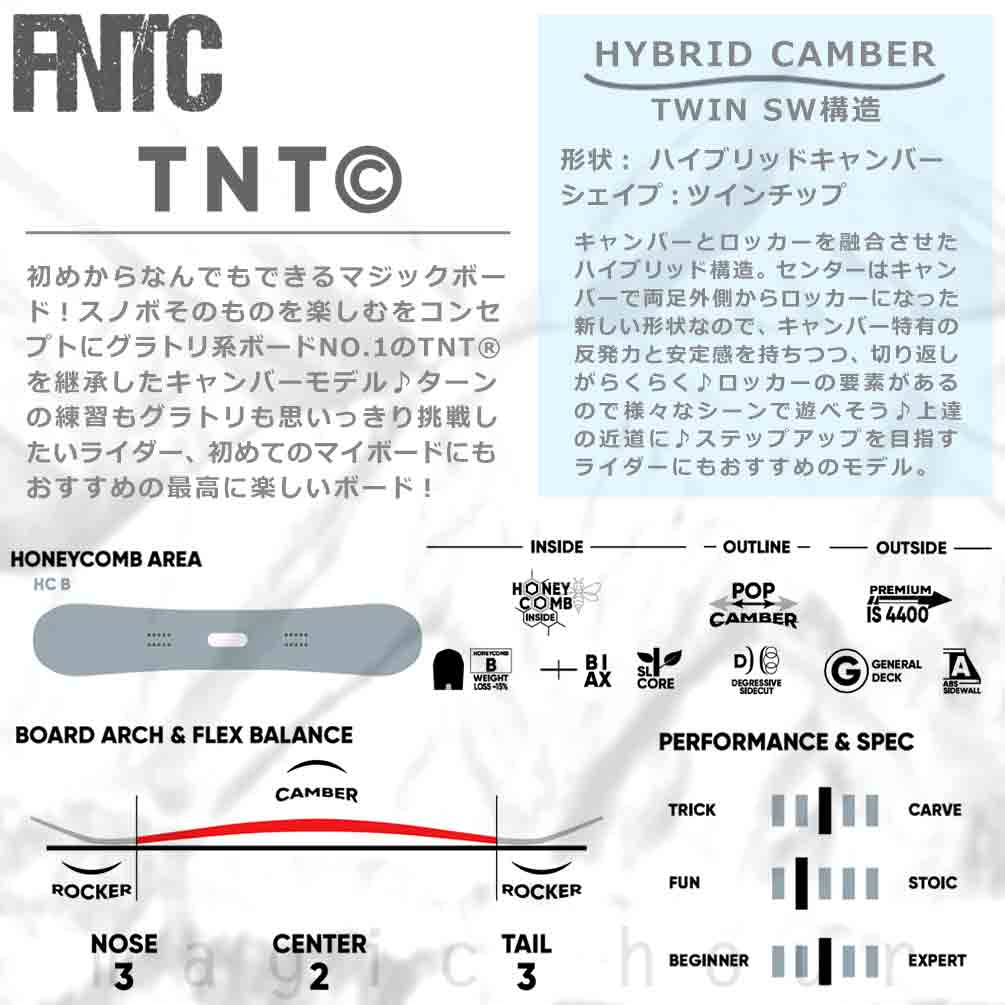 スノーボード 板 メンズ 単品 FNTC エフエヌティーシー TNT C 2025 グラトリ スノボー 初心者 ハイブリッド キャンバー ボード ブランド Wロッカー ライトグレー TR-FNTSB-25TNTC-LG-147 FNTC 1