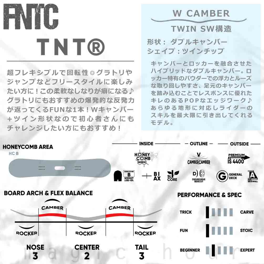 スノーボード 板 メンズ 単品 FNTC エフエヌティーシー TNT R グラトリ 2025 スノボ 初心者 ダブルキャンバー ボード Wキャンバー お洒落 ブランド ライトグレー TR-FNTSB-25TNTR-LG-147 FNTC 1