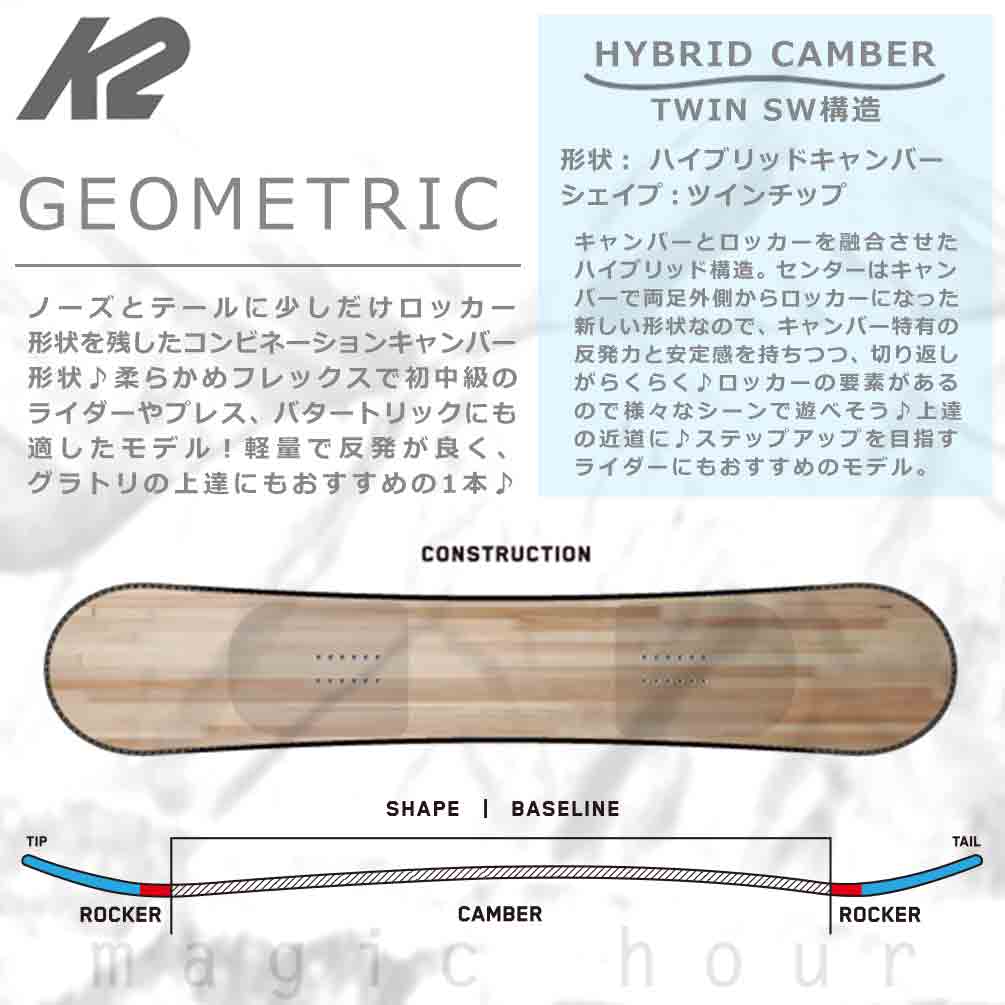 スノーボード 板 メンズ 単品 K2 ケーツー GEOMETRIC 2023モデル スノボー 初心者 ハイブリッド キャンバー ボード お洒落 ブランド かっこいい ホワイト レッド TR-K2SB-23GEOMETRI-144 K2(ケーツー) 1