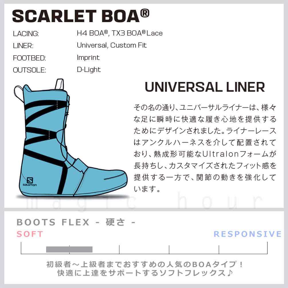 スノーボード ブーツ レディース boa SALOMON サロモン SCARLET BOA ダイヤル ダイアル式 ブランド 24-25 ソフトフレックス 柔らかい 22cm - 25.5cm 黒 お洒落 TR-SLMBOT-25SCALTB-BLACK-22 SALOMON(サロモン) 1