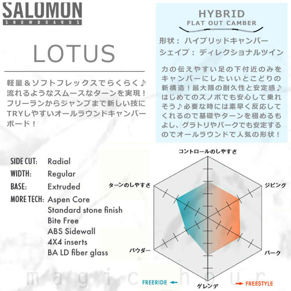 スノーボード 板 レディース 単品 SALOMON サロモン LOTUS スノボー 初心者 ハイブリッド キャンバー ボード Wロッカー ソフトフレックス カワイイ おしゃれ TR-SLMSB-22LOTUS-135 SALOMON(サロモン) 1