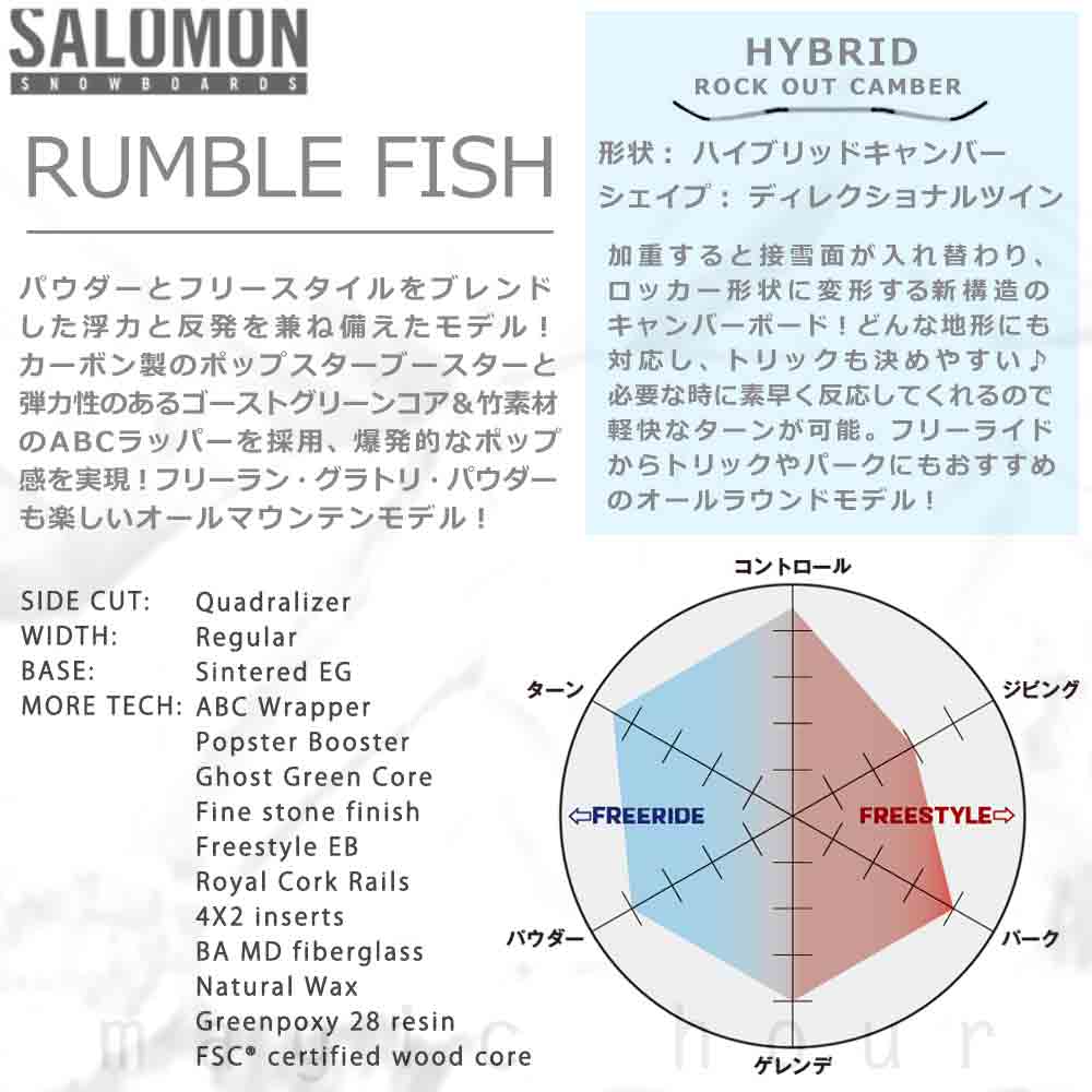 スノーボード 板 レディース 単品 SALOMON サロモン RUMBLE FISH スノボー ハイブリッド キャンバー ボード Wロッカー POPSTAR カーボン おしゃれ 白 レッド 赤 TR-SLMSB-24RMBLFSH-140 SALOMON(サロモン) 1